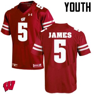Youth Wisconsin Badgers NCAA #5 Chris James Red Authentic Under Armour Stitched College Football Jersey NE31W51NQ